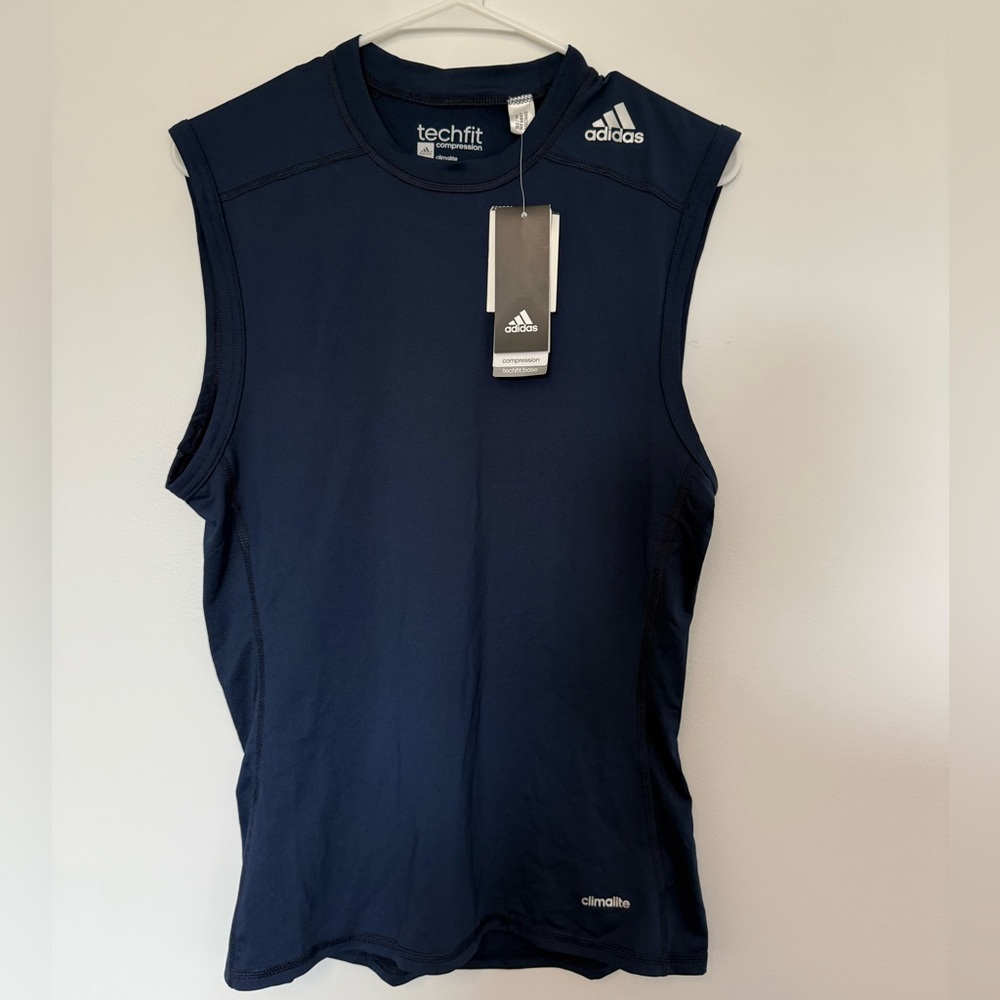 Adidas Navy Sleeveless Techfit Shirt